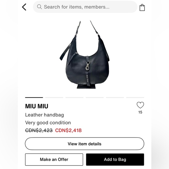 SOLD!! Miu Miu ‘Grace Lux’ Black Leather Women's Hobo Bag - Picture 5 of 8